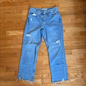 Zara Light Blue Distressed Straight Leg Jeans